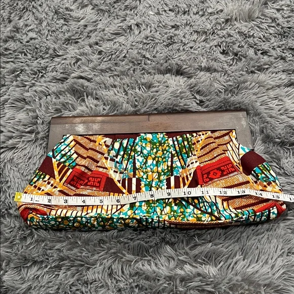 ALDO African Print Wood Frame Clutch Ankara Pattern Statement Bag - Picture 8 of 9